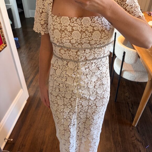 Self-Portrait Ivory Floral Guipure Midi Dress - Picture 3 of 6